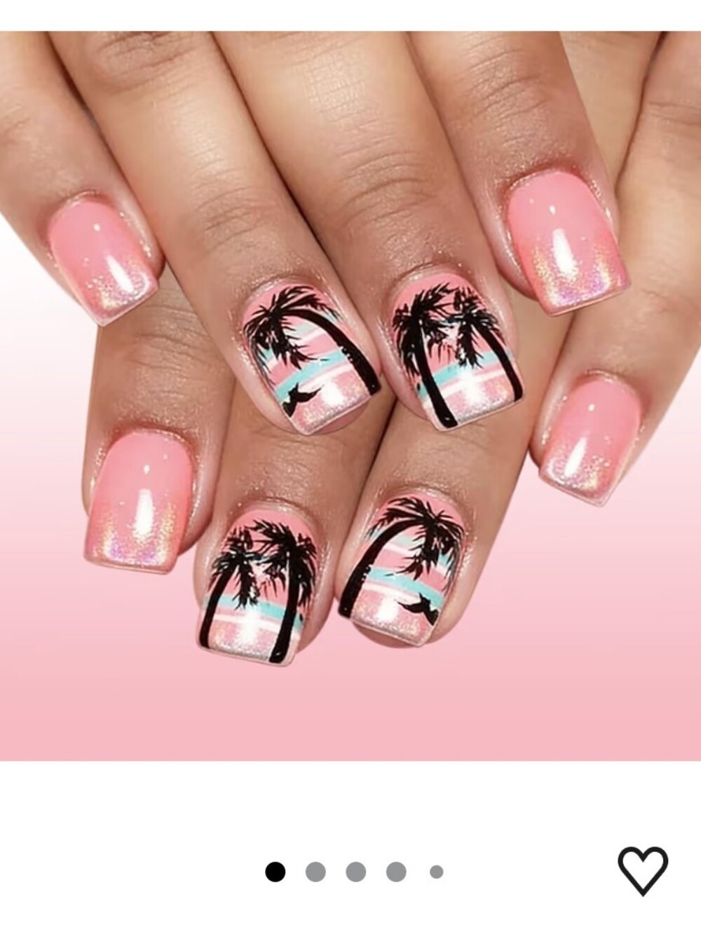 Pink Tropical Palm Tree Press-On Nails with Glitter Accent